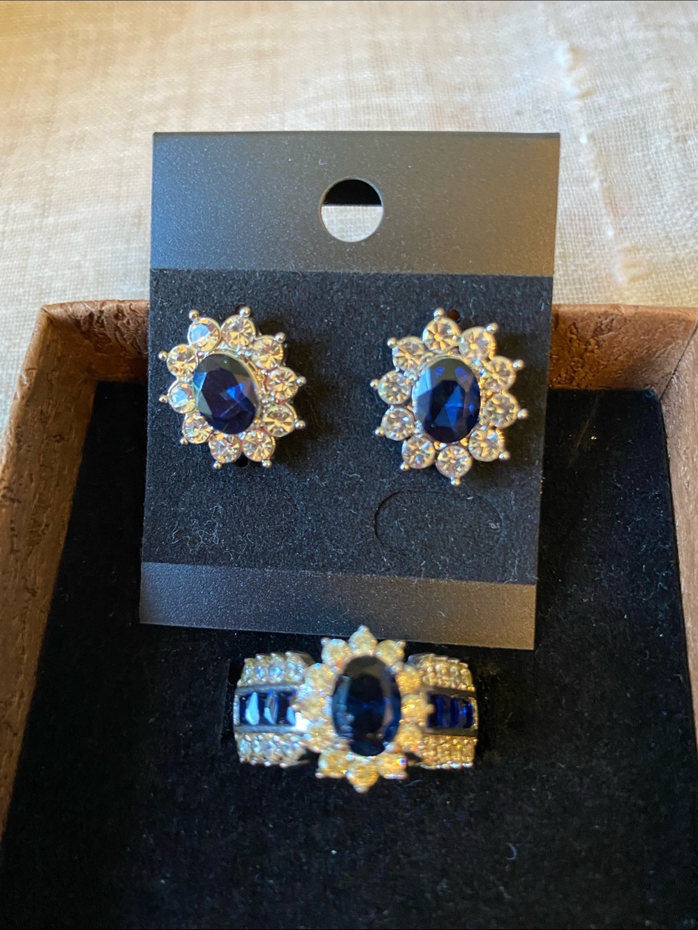 Classic Channel set Sapphire-Blue Crystal Ring and Earring Set